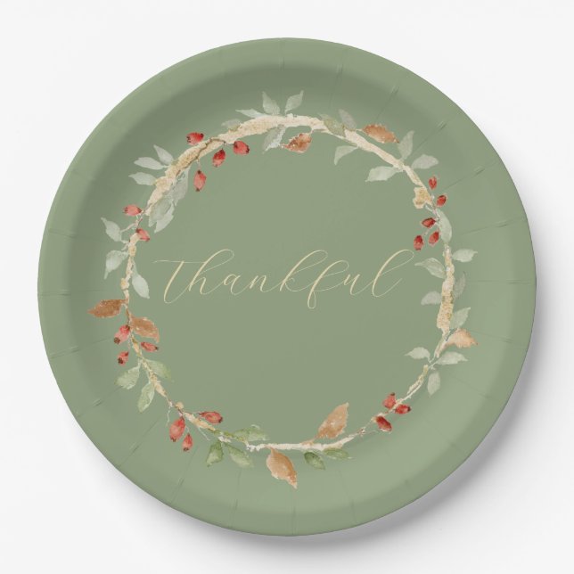 Fall Wreath Thanksgiving Paper Plate (Front)