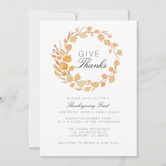 Fall Wreath Watercolor Thanksgiving Invite (Front)