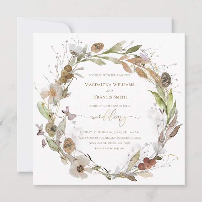 fall wreath wedding invitation (Front)