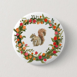 Fall wreath with squirrel watercolour 6 cm round badge