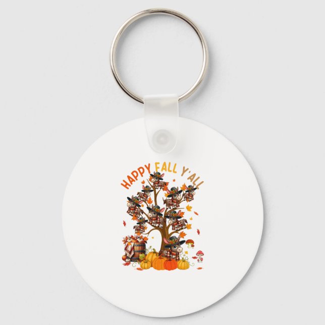 Fall Y'all Group Donkeys On Fall Tree Pumpkins Tha Key Ring (Front)