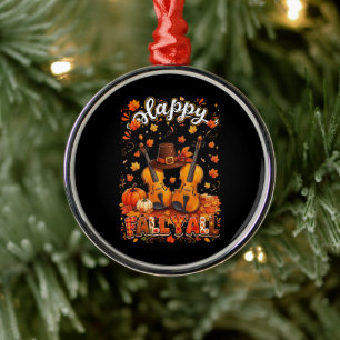 Fall Y'all Thanksgiving Violin Autumn Leaves Metal Tree Decoration