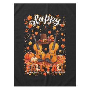 Fall Y'all Thanksgiving Violin Autumn Leaves Tablecloth