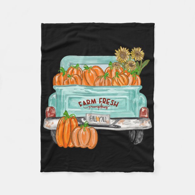 Fall Y'all Truck Pumpkin Sunflower Autumn Fall Tha Fleece Blanket (Front)