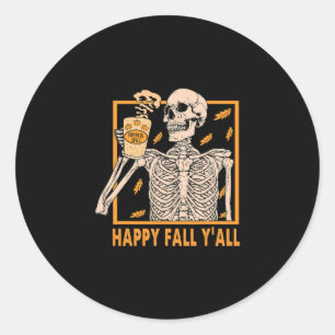Fall Yall Women Halloween Skeleton Pumpkin Spice Classic Round Sticker