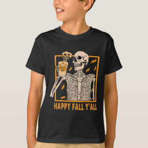 Fall Yall Women Halloween Skeleton Pumpkin Spice T-Shirt