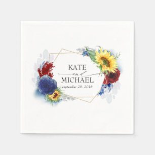 Fall Yellow Sunflower Floral Wedding Napkin