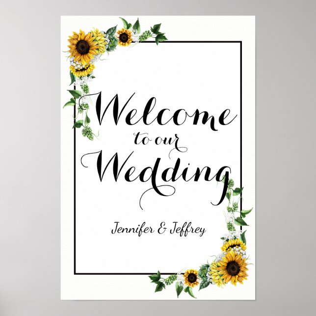 Fall Yellow Sunflower Rustic Barn Wedding Poster (Front)