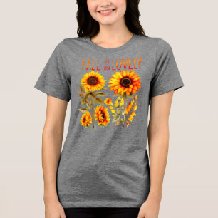 Fall You Look Lovely, Autumn Sunflower Watercolor Tri-Blend Shirt
