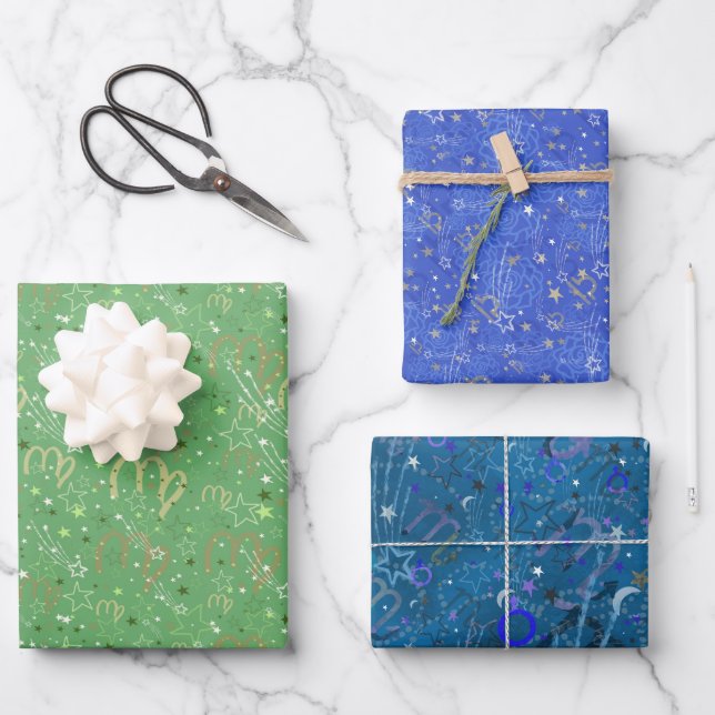 Fall Zodiac sign trio Virgo, Libra, Scorpio Wrapping Paper Sheet (Front)