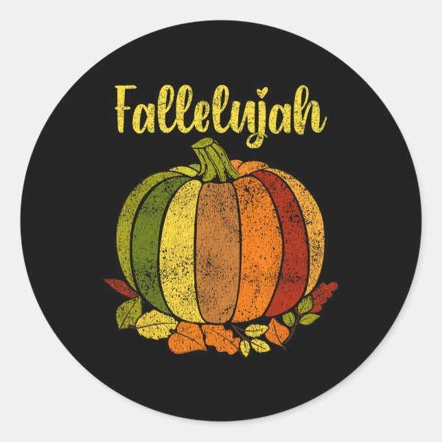 Fallelujah Fall Pumpkin Retro Distressed Autumn Ha Classic Round Sticker (Front)