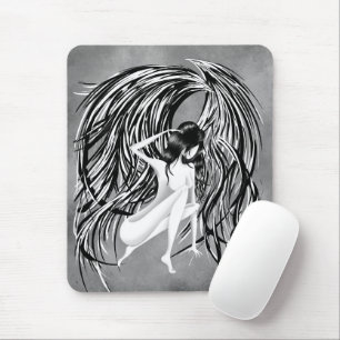 Fallen Angel Grey Monochrome Mouse Pad