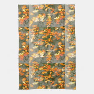 fallen autumn leaves in rain tea towel