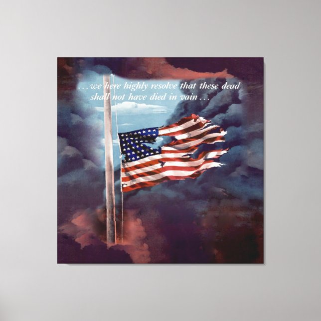 Fallen But Not Forgotten Smoke and Torn Flag Canvas Print (Front)