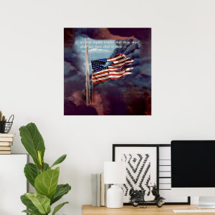 Fallen But Not Forgotten Smoke and Torn Flag Poster