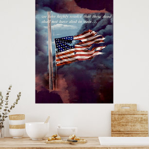Fallen But Not Forgotten Smoke and Torn Flag Poster
