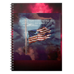Fallen But Not Forgotten Smoke and Torn Flag Spiral Notebook
