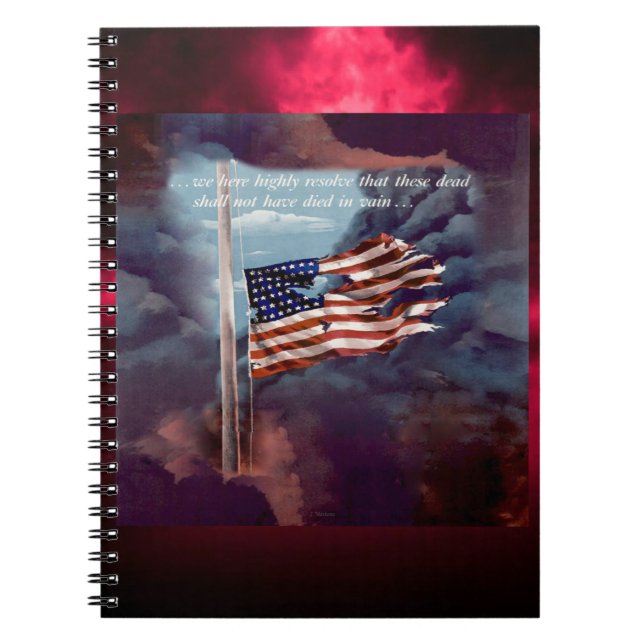 Fallen But Not Forgotten Smoke and Torn Flag Spiral Notebook (Front)