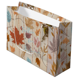 Fallen For Autumn Orange Yellow Pattern Text Large Gift Bag