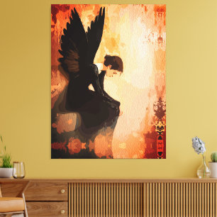 Fallen Grace – Melancholic Angel Reflection Canvas Print