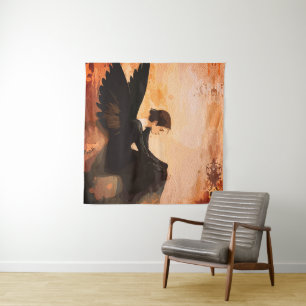Fallen Grace – Melancholic Angel Reflection Tapestry