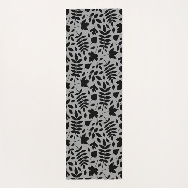 Fallen Leaves 2Way Pattern Black on Grey Yoga Mat (Back)