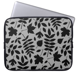 Fallen Leaves Big Pattern Black on Grey Laptop Sleeve