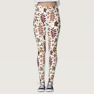 Fallen Leaves Big Pattern Fall Colours on White Leggings