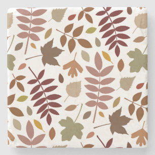 Fallen Leaves Big Pattern Fall Colours on White Stone Coaster