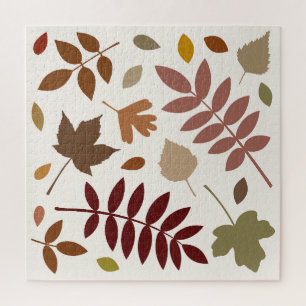 Fallen Leaves Design Fall Colours on Cream Jigsaw Puzzle