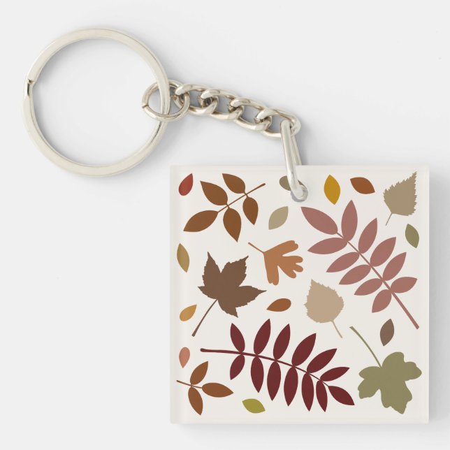 Fallen Leaves Design Fall Colours on Cream Key Ring (Front)