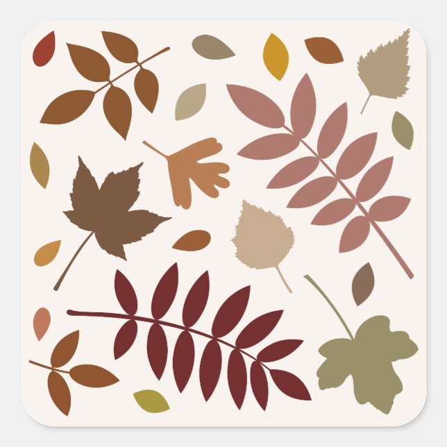 Fallen Leaves Design Fall Colours on Cream Square Sticker (Front)
