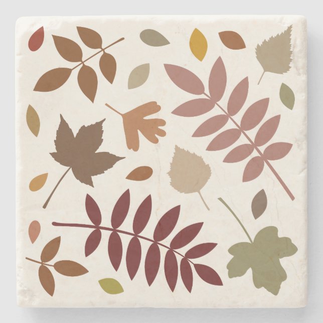 Fallen Leaves Design Fall Colours on Cream Stone Coaster (Front)