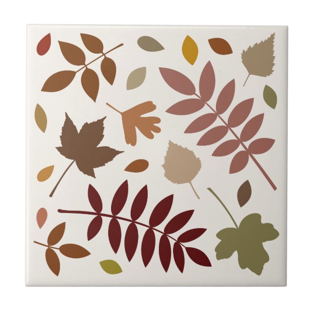 Fallen Leaves Design Fall Colours on Cream Tile (Front)