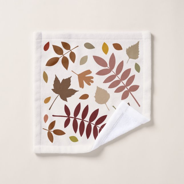 Fallen Leaves Design Fall Colours on Cream Wash Cloth (Wash Cloth)