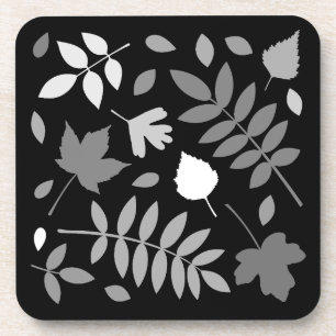 Fallen Leaves Design Greys White Black Coaster