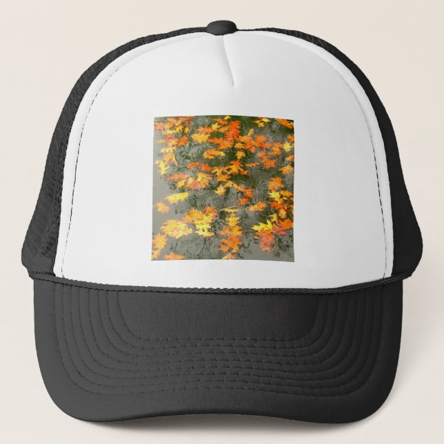 fallen leaves in rain trucker hat (Front)