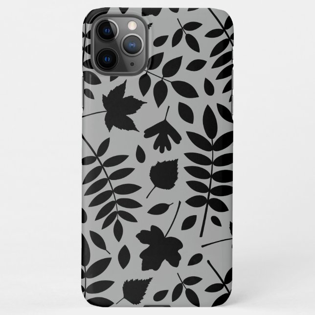 Fallen Leaves Lg Pattern Black on Grey iPhone Case (Back)