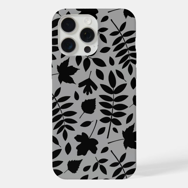 Fallen Leaves Lg Pattern Black on Grey iPhone Case (Back)