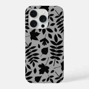 Fallen Leaves Lg Pattern Black on Grey iPhone 15 Pro Case