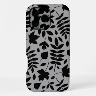 Fallen Leaves Lg Pattern Black on Grey iPhone 16 Pro Max Case