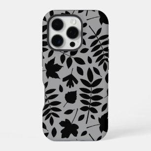 Fallen Leaves Lg Pattern Black on Grey iPhone 16 Pro Case