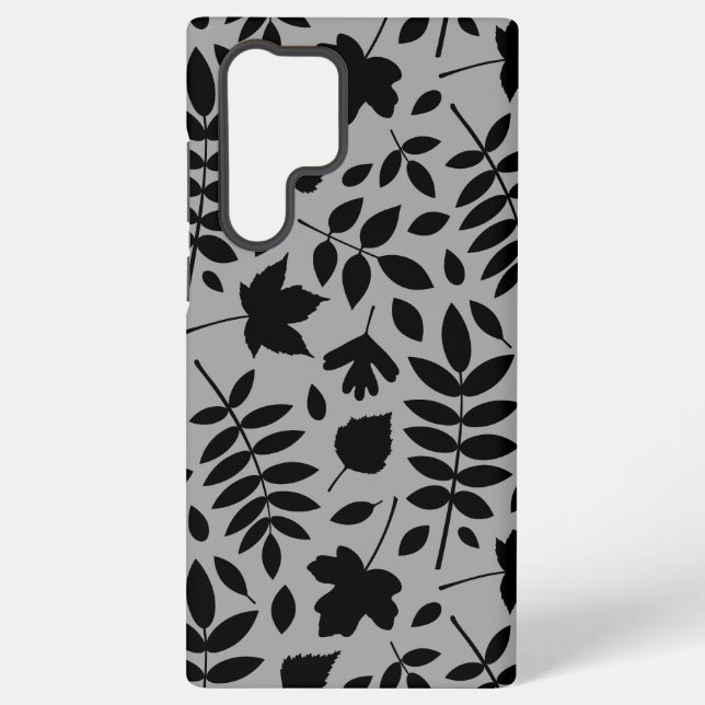 Fallen Leaves Lg Pattern Black on Grey Samsung Galaxy S22 Ultra Case (Back)