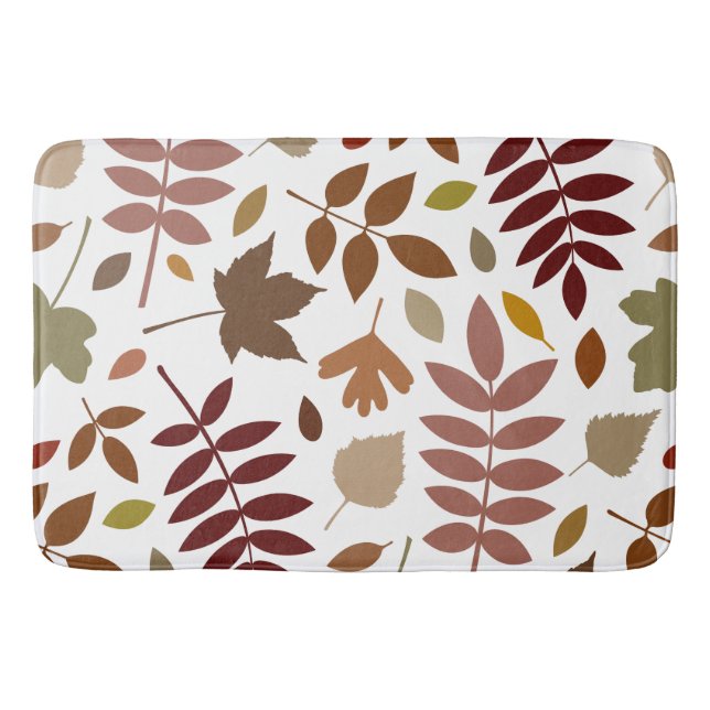 Fallen Leaves Lg Pattern Fall Colours on White Bath Mat (Front)