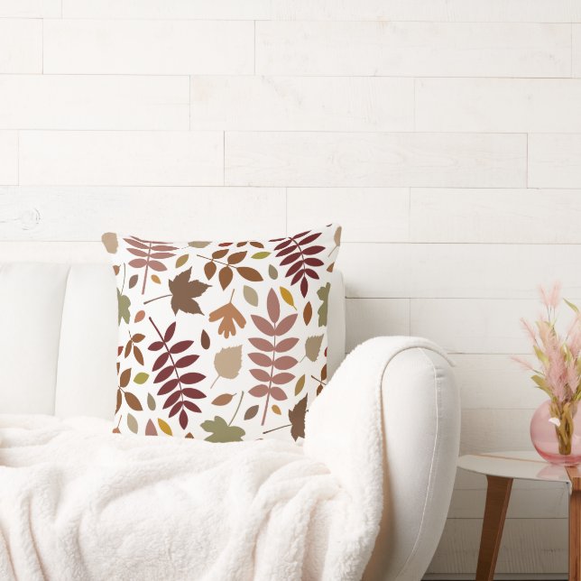 Fallen Leaves Lg Pattern Fall Colours on White Cushion (Couch)