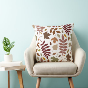 Fallen Leaves Lg Pattern Fall Colours on White Cushion