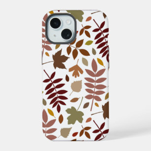 Fallen Leaves Lg Pattern Fall Colours on White iPhone 15 Case