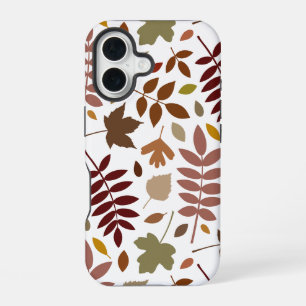 Fallen Leaves Lg Pattern Fall Colours on White iPhone 16 Case