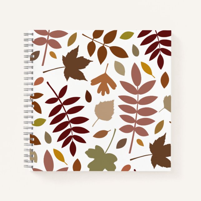 Fallen Leaves Lg Pattern Fall Colours on White Notebook (Front)