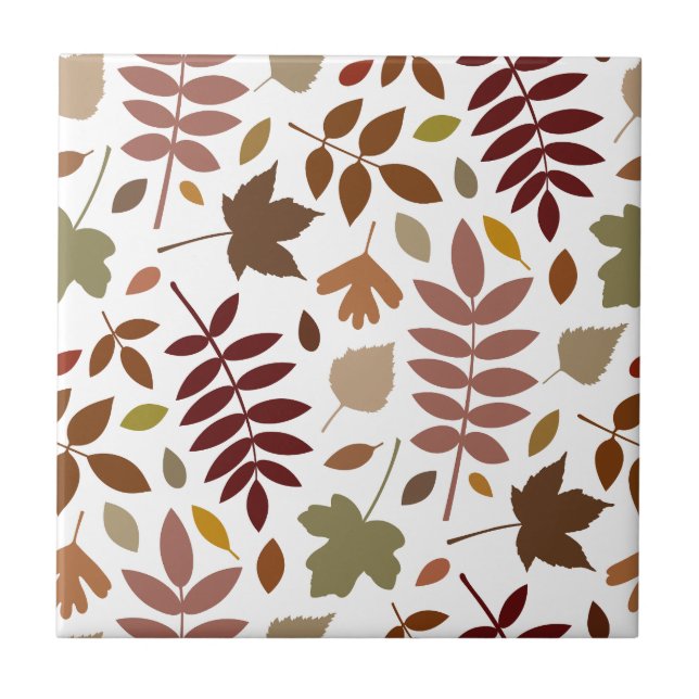 Fallen Leaves Lg Pattern Fall Colours on White Tile (Front)